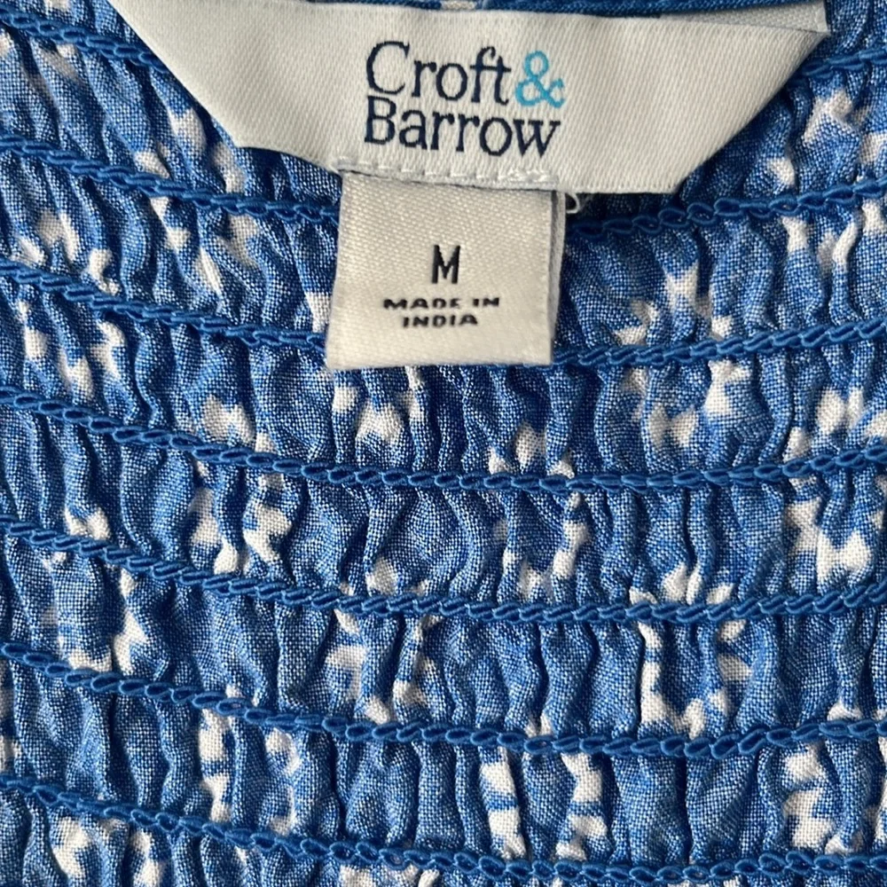Croft & Barrow Smock Sleeveless Midi Dress Geometric Design M Blue White Casual. - Picture 2 of 12